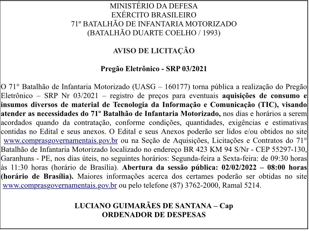 Aviso de Licitação